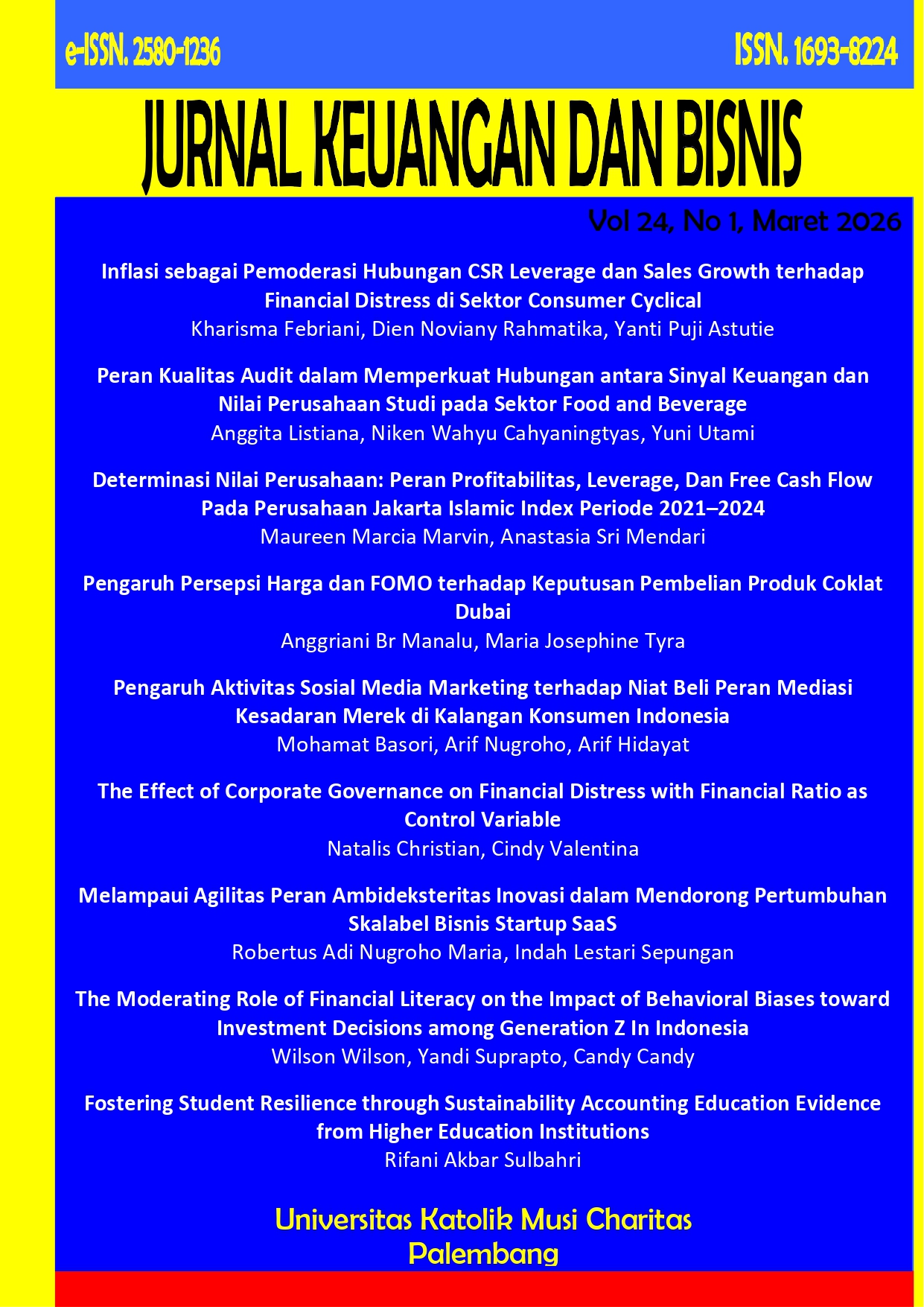 					View Vol. 24 No. 1 (2026): Jurnal Keuangan Dan Bisnis Volume 24, Number 1, Maret 2026 
				