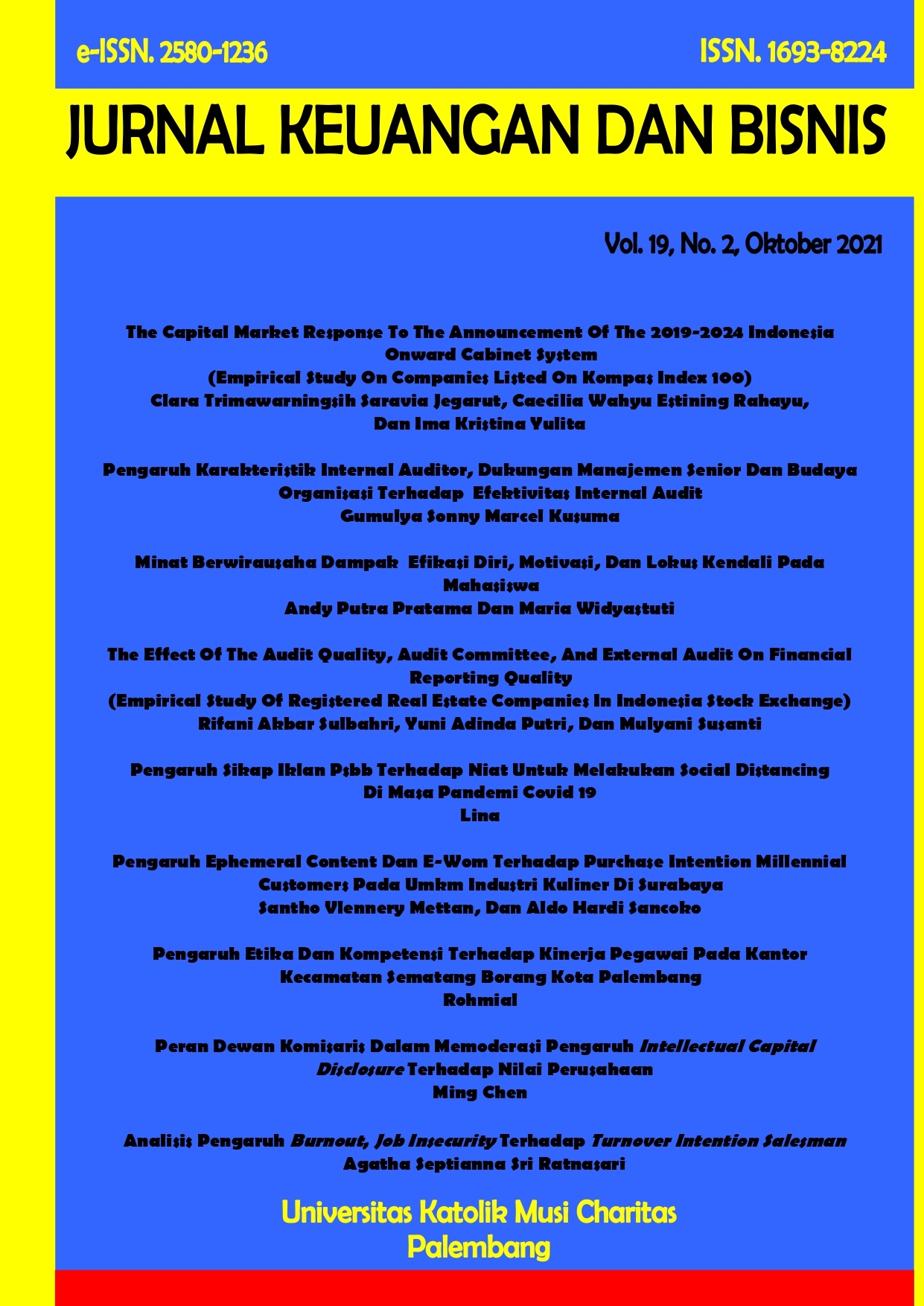 					View Vol. 19 No. 2 (2021): Jurnal Keuangan dan Bisnis Volume 19 No. 2, Edisi Oktober 2021
				