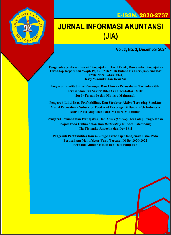 					View Vol. 3 No. 3 (2024): Jurnal Informasi Akuntansi (JIA) Volume 3 Nomor 3 Tahun 2024
				