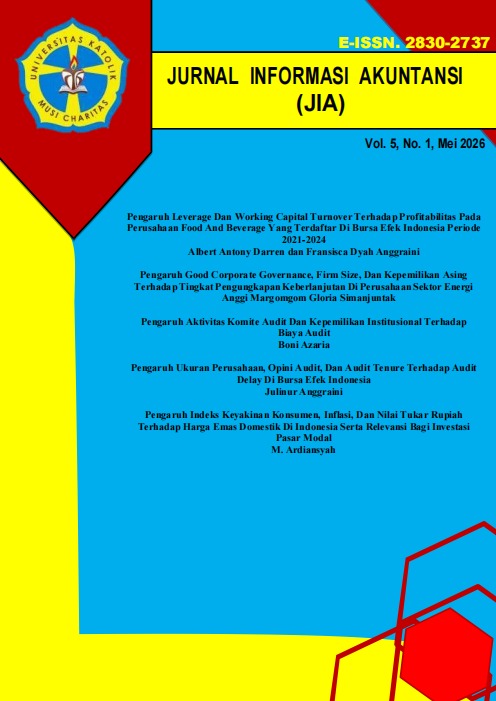 					View Vol. 5 No. 1 (2026): Jurnal Informasi Akuntansi (JIA) Volume 5 Nomor 1 Tahun 2026
				
