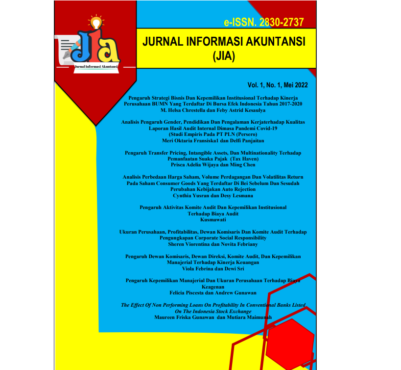 					View Vol. 1 No. 1 (2021): Jurnal Informasi Akuntansi (JIA) Volume 1 Nomor 1 Tahun 2021
				